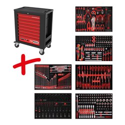 KS Tools Performanceplus Werkstattwagen-Satz P15 mit 423 Werkzeugen für 6 Schubladen