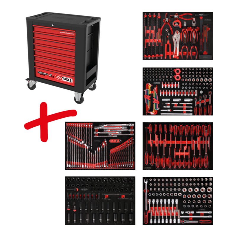 KS Tools Performanceplus Werkstattwagen-Satz P15 mit 423 Werkzeugen für 6 Schubladen