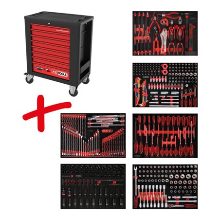 KS Tools Performanceplus Werkstattwagen-Satz P15 mit 423 Werkzeugen für 6 Schubladen
