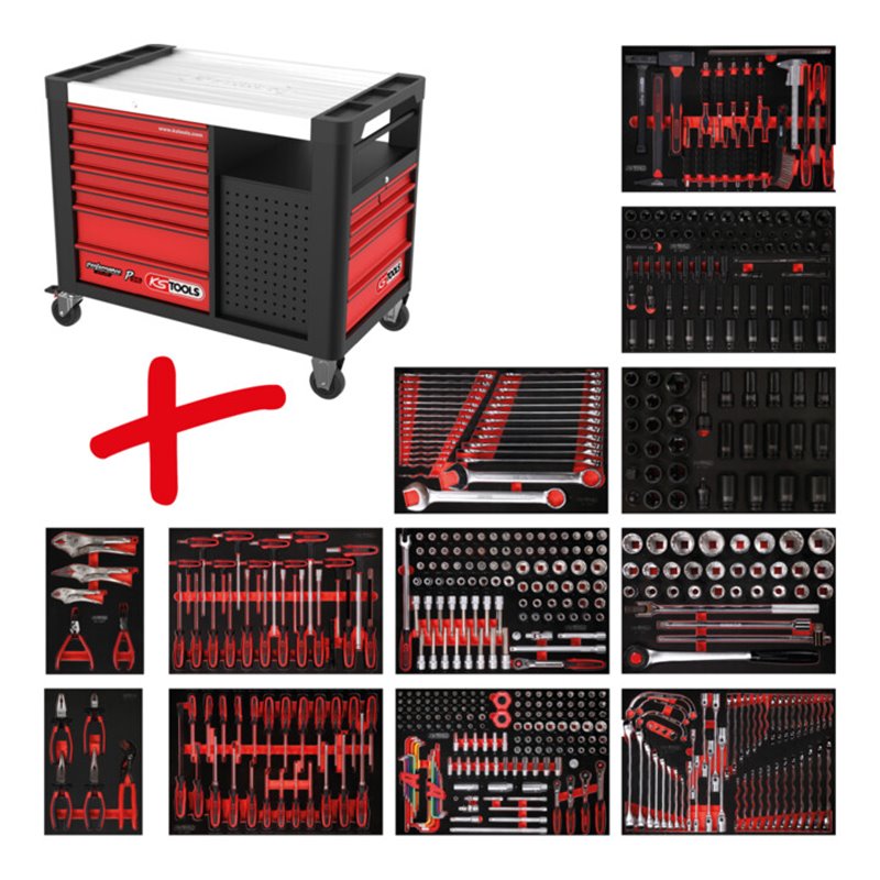 KS Tools Performanceplus Werkstattwagen-Satz P35 mit 549 Werkzeugen für 12 Schubladen