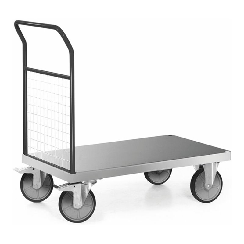 Rocholz Plattformwagen 600 kg 1000x600 mit 1 Stirnwand aus Gitter