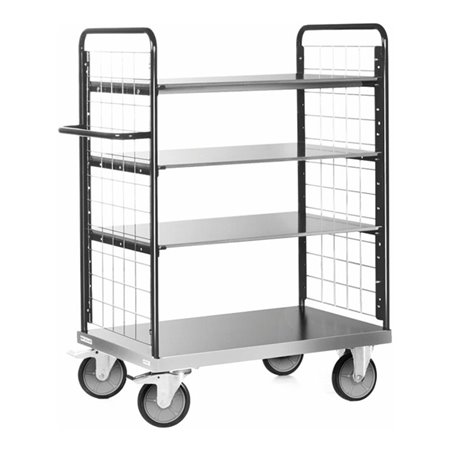 Rocholz Etagenwagen 600 kg 1000x700 mit 4 Ladeflächen mit 2 verzinkte Stirngitter