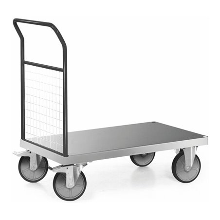 Rocholz Plattformwagen 600 kg 1000x700 mit 1 Stirnwand aus Gitter