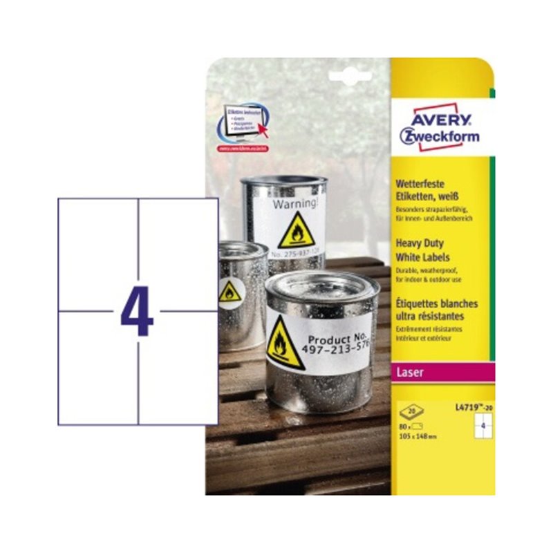 Avery Zweckform Etikett L4719-20 105x148mm ws 80 St./Pack.
