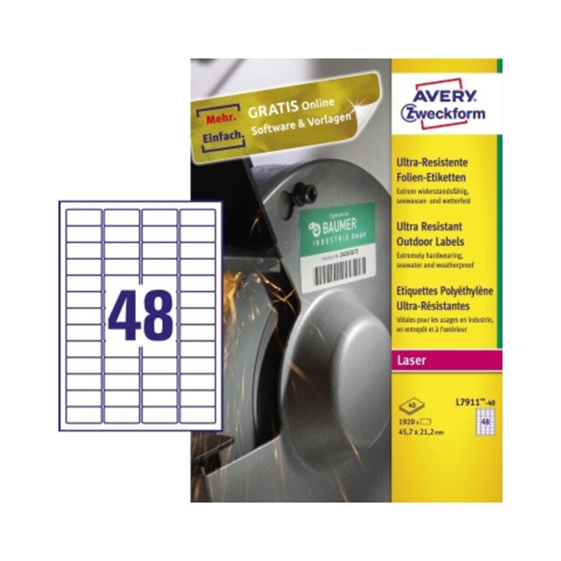 Avery Zweckform Etikett L7911-40 45,7x21,2mm ws 1920 St./Pack.