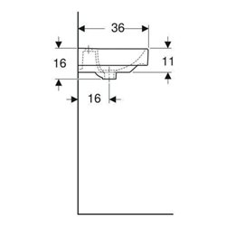 Geberit Handwaschbecken Smyle Square we., 45x36cm, m Hahnl., m ÜL asym.