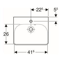 Geberit Handwaschbecken Smyle Square we., 45x36cm, m Hahnl., m ÜL asym.