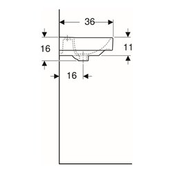 Geberit Handwaschbecken Smyle Square we., 45x36cm, m Hahnl., m ÜL asym.
