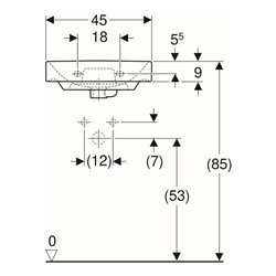 Geberit Handwaschbecken Smyle Square we., 45x36cm, m Hahnl., m ÜL asym.