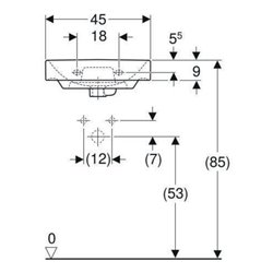 Geberit Handwaschbecken Smyle Square we., 45x36cm, m Hahnl., m ÜL asym.