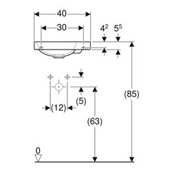 Geberit Handwaschbecken Acanto 40x25cm, asym., o. ÜL, Hahnl. re, weiß