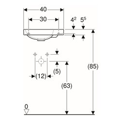 Geberit Handwaschbecken Acanto 40x25cm, asym., o. ÜL, Hahnl. re, weiß
