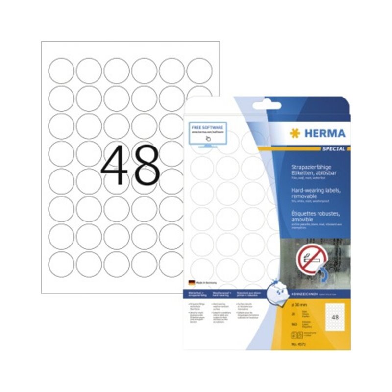 HERMA Folienetikett 4571 rund 30mm weiß 960 St./Pack.