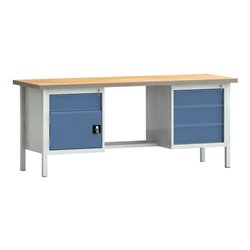 Werkbank PW 700 B2000xT700xH840mm Buche Multiplex grau brillantblau 4Schubl.1Tür
