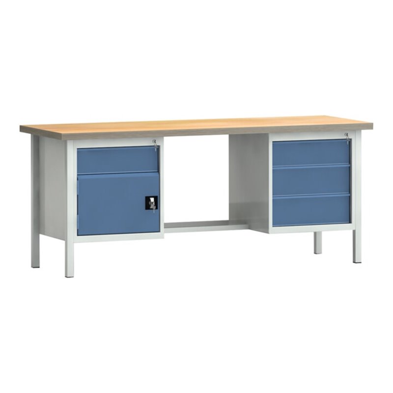 Werkbank PW 700 B2000xT700xH840mm Buche Multiplex grau brillantblau 4Schubl.1Tür