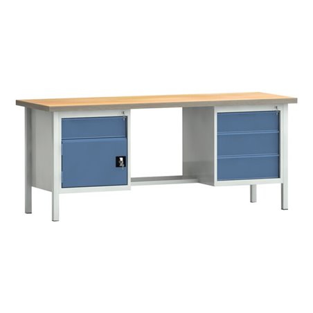Werkbank PW 700 B2000xT700xH840mm Buche Multiplex grau brillantblau 4Schubl.1Tür