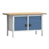 Werkbank PW 700 B1500xT700xH840mm Buche Multiplex grau blau 2 Schubl. 2 Türen