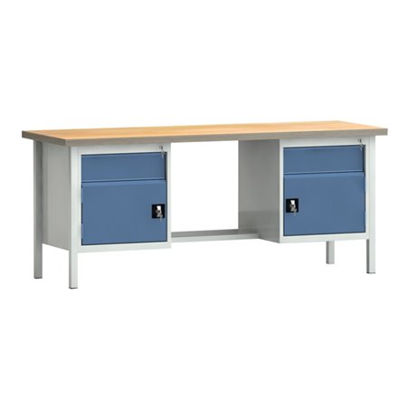 Werkbank PW 700 B2000xT700xH840mm Buche Multiplex grau blau 2Schubl. 2Türen