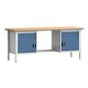 Werkbank PW 700 B2000xT700xH840mm Buche Multiplex grau blau 2Schubl. 2Türen
