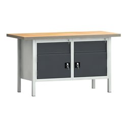 Werkbank PW 700 B1500xT700xH840mm Buche Multiplex lichtgrau grau 2 Schubl.2Türen