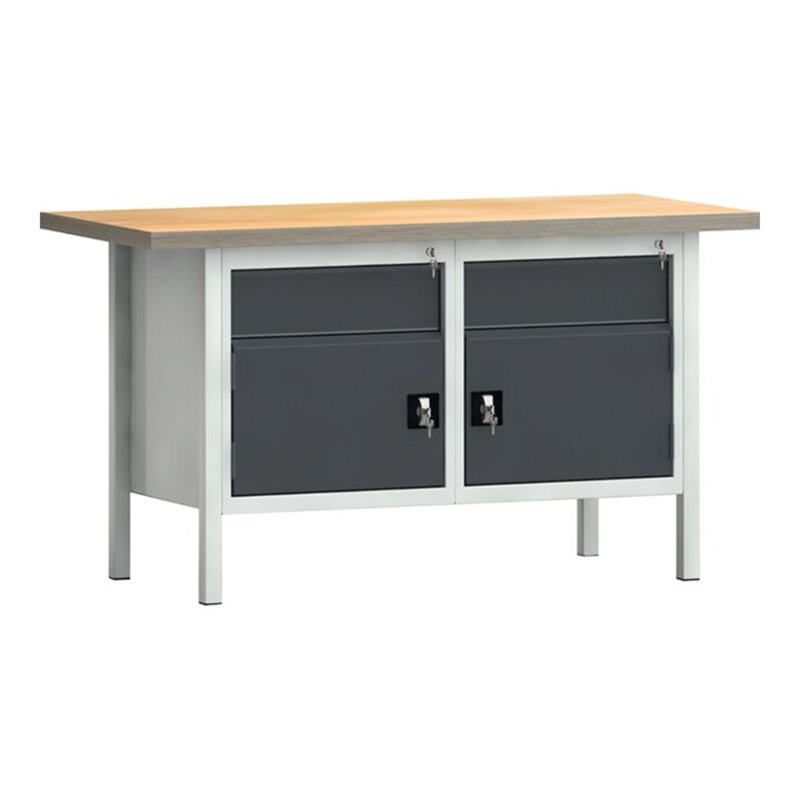 Werkbank PW 700 B1500xT700xH840mm Buche Multiplex lichtgrau grau 2 Schubl.2Türen