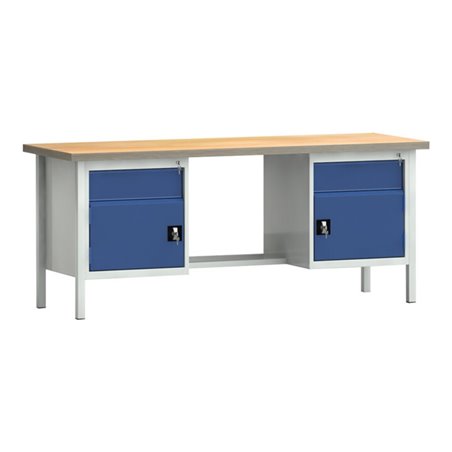 Werkbank PW 700 B2000xT700xH840mm Buche Multiplex grau enzianblau 2Schubl.2Türen