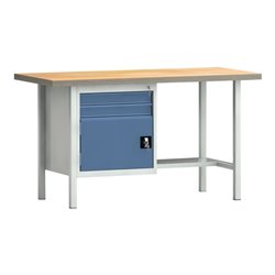 Werkbank PW 700 B1500xT700xH840mm Buche Multiplex grau brillantblau 2Schubl.1Tür