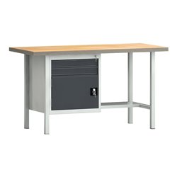 Werkbank PW 700 B1500xT700xH840mm Buche Multiplex lichtgrau grau 2 Schubl.1 Tür