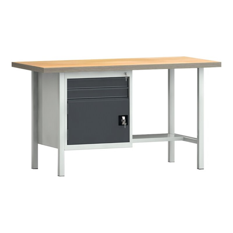 Werkbank PW 700 B1500xT700xH840mm Buche Multiplex lichtgrau grau 2 Schubl.1 Tür