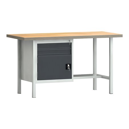 Werkbank PW 700 B1500xT700xH840mm Buche Multiplex lichtgrau grau 2 Schubl.1 Tür