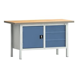 Werkbank PW 700 B1500xT700xH840mm Buche Multiplex grau brillantblau 3Schubl.1Tür