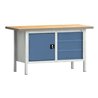 Werkbank PW 700 B1500xT700xH840mm Buche Multiplex grau brillantblau 3Schubl.1Tür