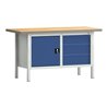 Werkbank PW 700 B1500xT700xH840mm Buche Multiplex grau enzianblau 3 Schubl.1 Tür