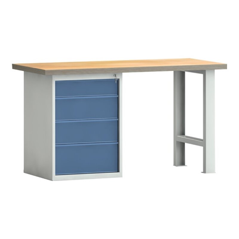 Werkbank PW 700 B2000xT700xH840mm Buche Multiplex lichtgrau enzianblau 4 Schubl.