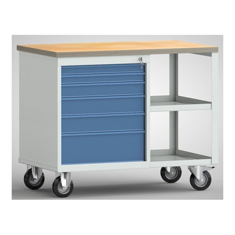 Werkbank PW700 B885xT700xH805mm Buche Multipl. lichtgrau/brillantblau 6Schubl.