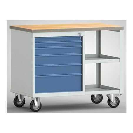 Werkbank PW700 B885xT700xH805mm Buche Multipl. lichtgrau/brillantblau 6Schubl.