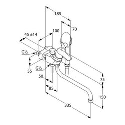 Kludi Wannenfüll- und Brause-Einhandmischer PURE&EASY DN 15, schwenkbar 250 mm Brauseabgang G 1/2' chrom