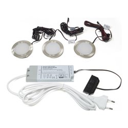 3-er Set Einbauleuchte Chip Warmweiß 12 V 12 W Rahmenfarbe Edelstahloptik L&S