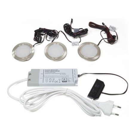 3-er Set Einbauleuchte Chip Warmweiß 12 V 12 W Rahmenfarbe Edelstahloptik L&S