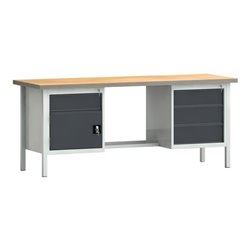 Werkbank PW700 B2000xT700xH840mm Buche Multiplex grau anthrazitgrau 4Schubl.1Tür