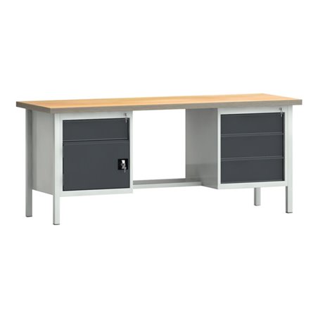 Werkbank PW700 B2000xT700xH840mm Buche Multiplex grau anthrazitgrau 4Schubl.1Tür