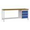 Werkbank B2000xT750xH859mm Buche Multiplex lichtgrau signalblau 3 Schubl.
