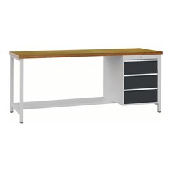 Werkbank B2000xT750xH859mm Buche Multiplex lichtgrau grau 3 Schubl.
