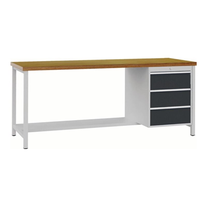 Werkbank B2000xT750xH859mm Buche Multiplex lichtgrau grau 3 Schubl.
