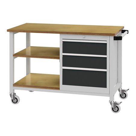 Werkbank B1200xT540xH880mm Buche Multiplex lichtgrau/grau 3 Schubl.2x150,1x200mm