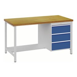 Werkbank B1500xT750xH859mm Buche Multiplex lichtgrau signalblau 3 Schubl.
