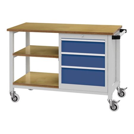 Werkbank B1200xT540xH880mm Buche Multiplex lichtgrau/signalblau 4 Schubl.