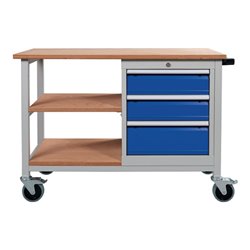 Werkbank B1200xT540xH880mm Buche Multiplex lichtgrau/signalblau 4 Schubl.