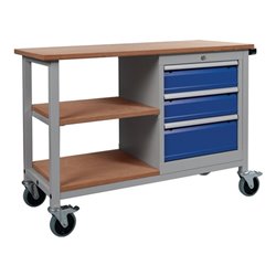 Werkbank B1200xT540xH880mm Buche Multiplex lichtgrau/signalblau 4 Schubl.