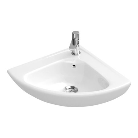V&B Eck-Handwaschbecken O.Novo Compact 41,5cm Schenkell., 1 Hahnl., ÜL, weiß